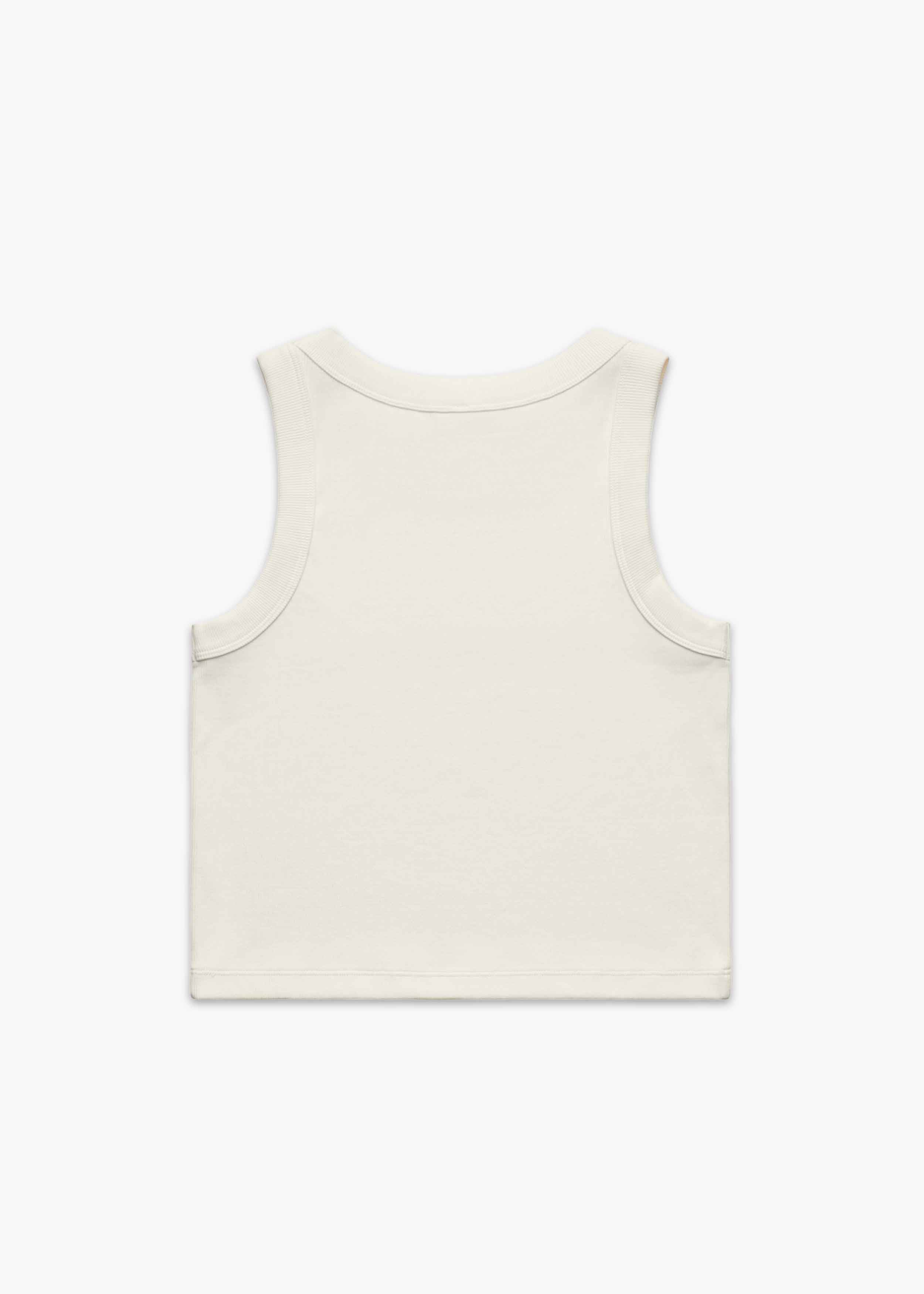 Back of Ecru America Provisions Logo Female Organic Crop Tank Top printed and shipped from the USA