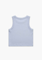 Back of Powder America Provisions Logo Female Organic Crop Tank Top printed and shipped from the USA