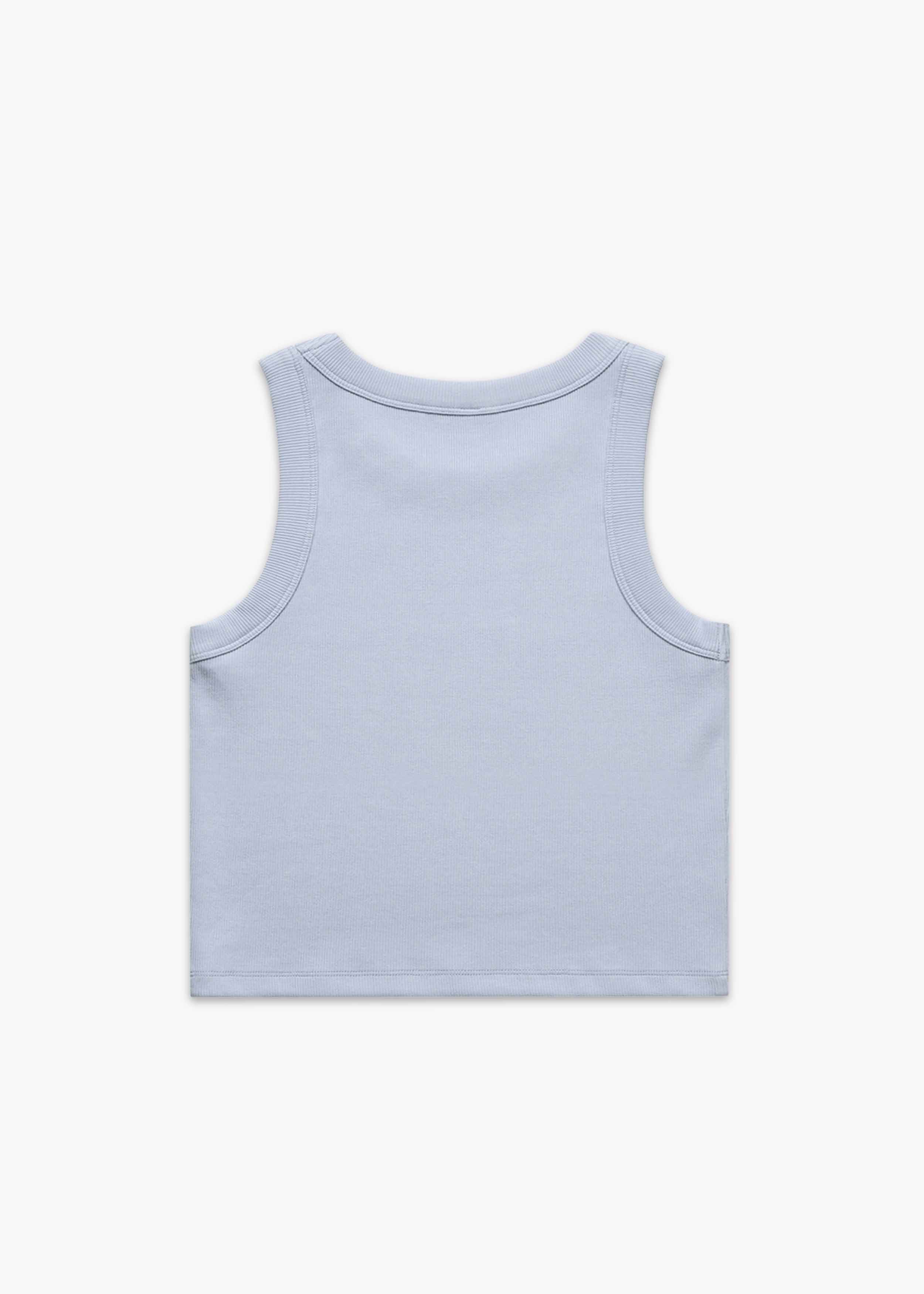 Back of Powder America Provisions Logo Female Organic Crop Tank Top printed and shipped from the USA