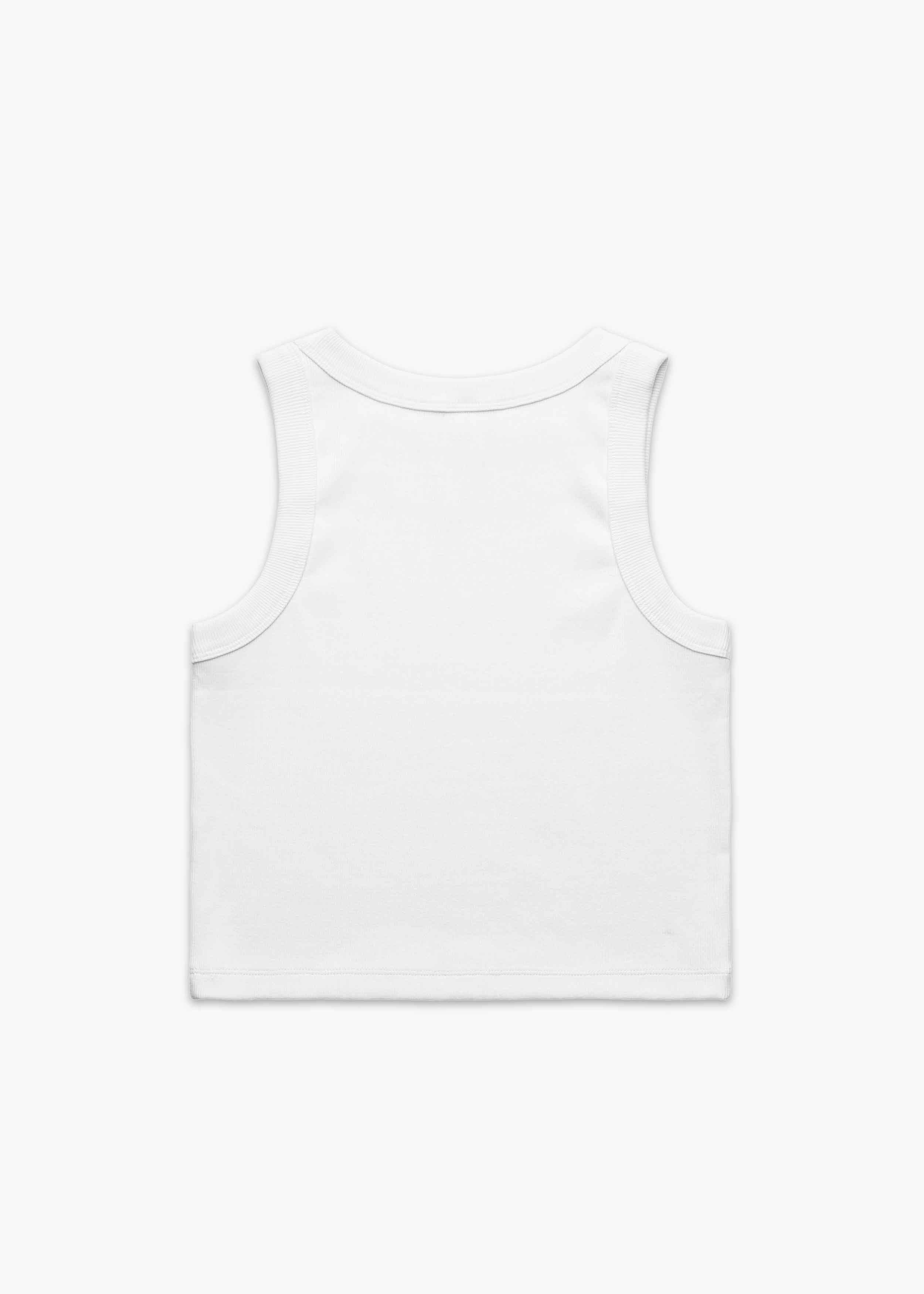 Back of White America Provisions Logo Female Organic Crop Tank Top printed and shipped from the USA
