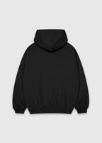 Back shot of black America Provisions Logo Female relaxed graphic hoodie printed and shipped from the USA