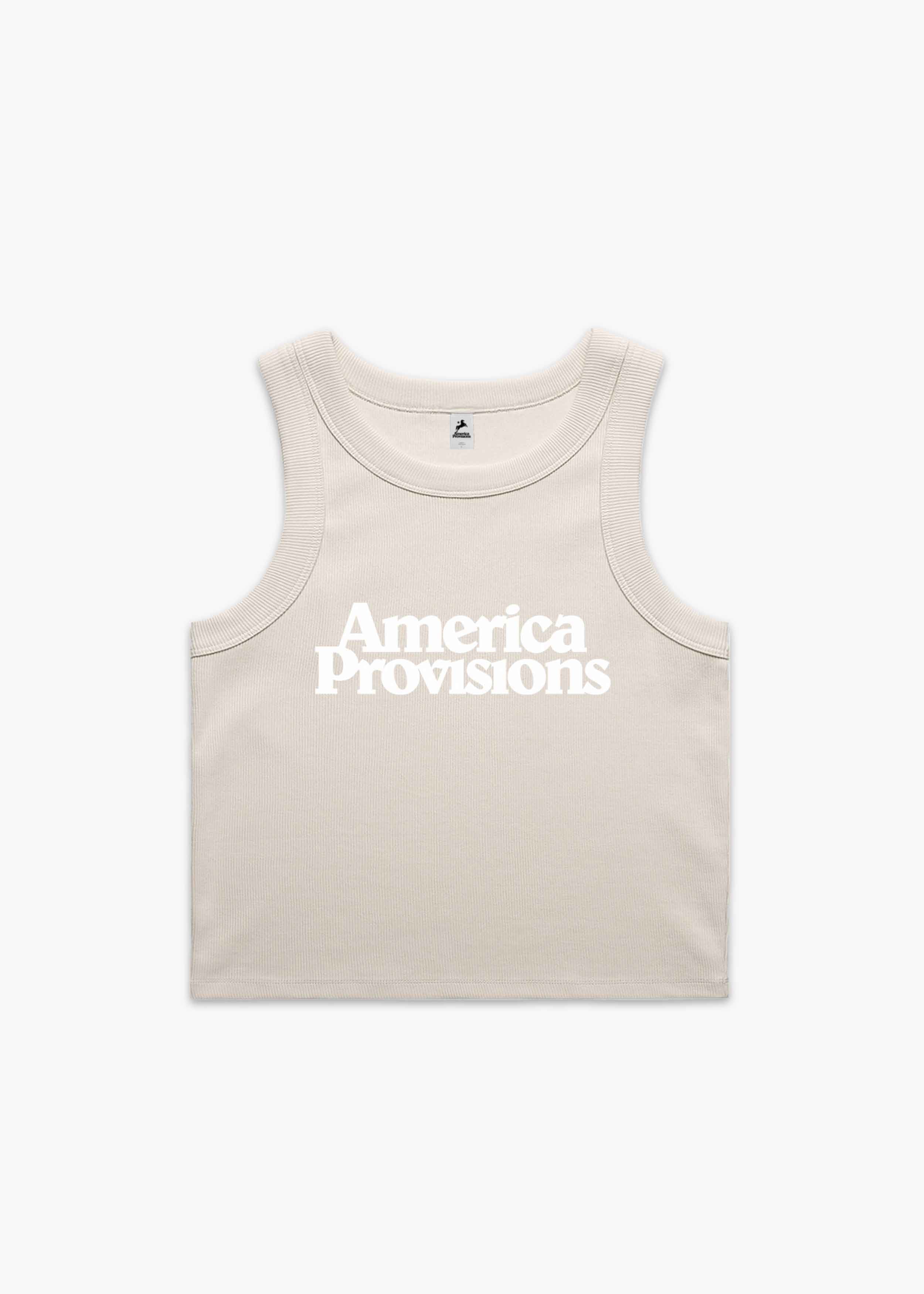 Bone America Provisions Logo Female Organic Crop Tank Top printed and shipped from the USA