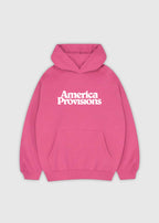 Pink America Provisions Logo Female relaxed graphic hoodie printed and shipped from the USA