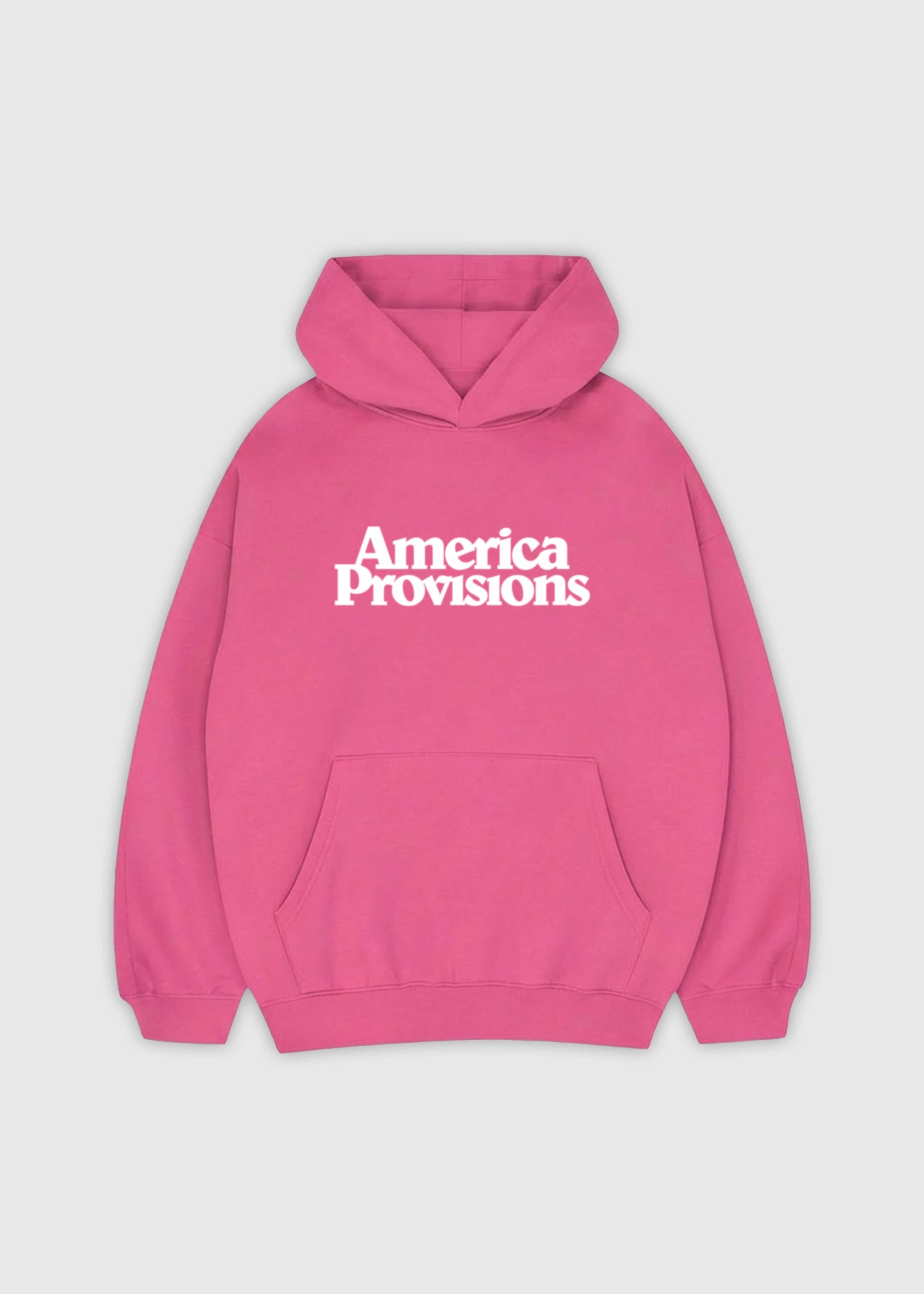 Pink America Provisions Logo Female relaxed graphic hoodie printed and shipped from the USA
