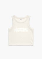 Ecru America Provisions Logo Female Organic Crop Tank Top printed and shipped from the USA