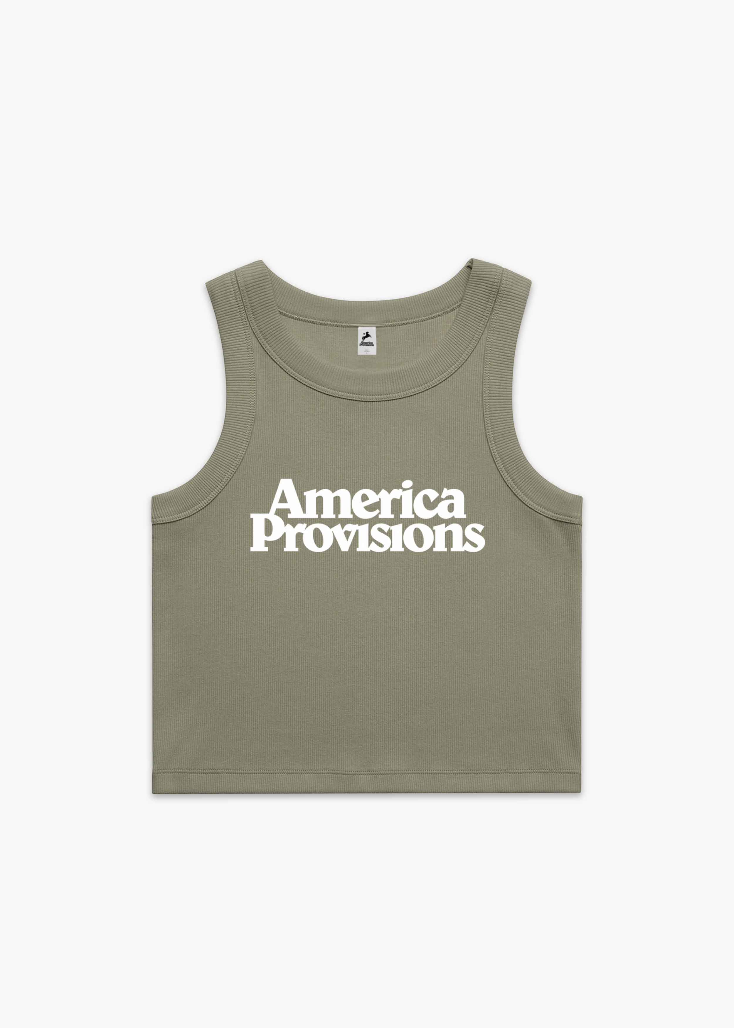 Eucalyptus America Provisions Logo Female Organic Crop Tank Top printed and shipped from the USA