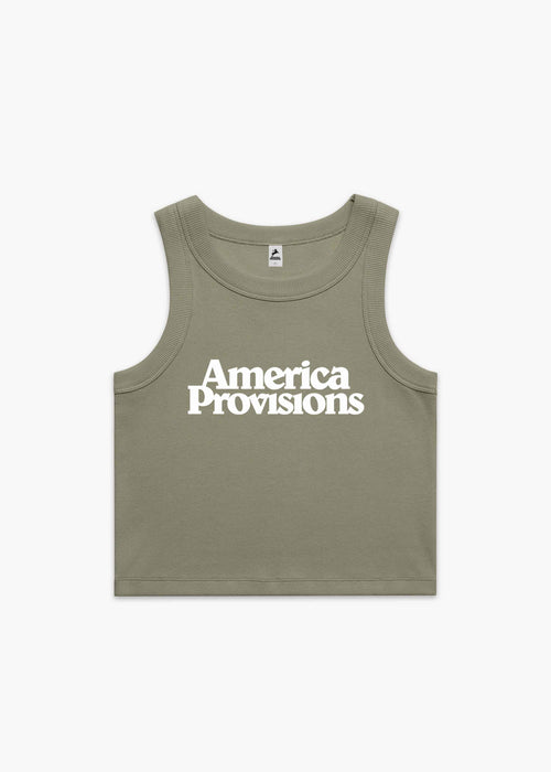 Eucalyptus America Provisions Logo Female Organic Crop Tank Top printed and shipped from the USA