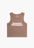 Hazy Pink America Provisions Logo Female Organic Crop Tank Top printed and shipped from the USA