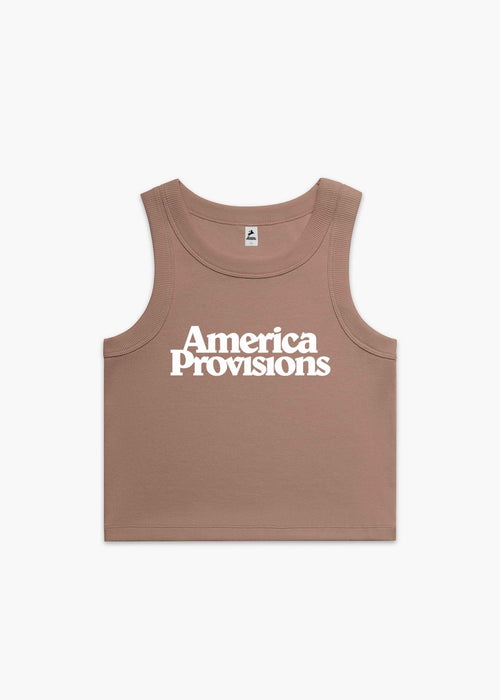 Hazy Pink America Provisions Logo Female Organic Crop Tank Top printed and shipped from the USA