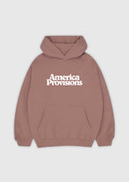 Hazy Pink America Provisions Logo Female relaxed graphic hoodie printed and shipped from the USA