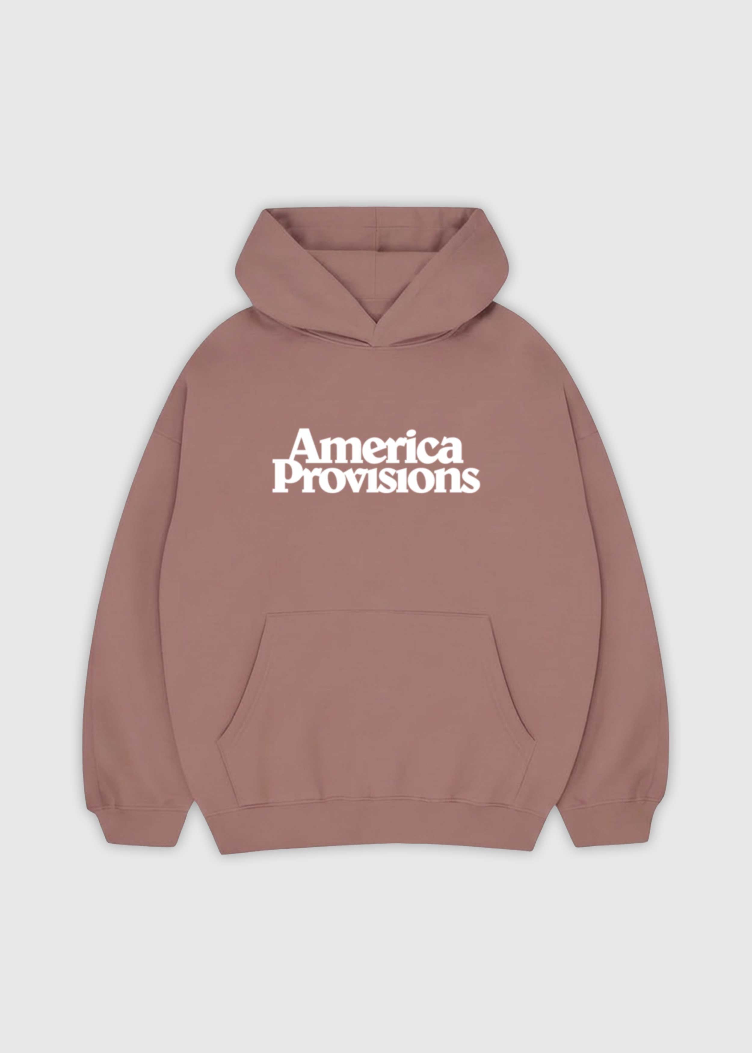 Hazy Pink America Provisions Logo Female relaxed graphic hoodie printed and shipped from the USA