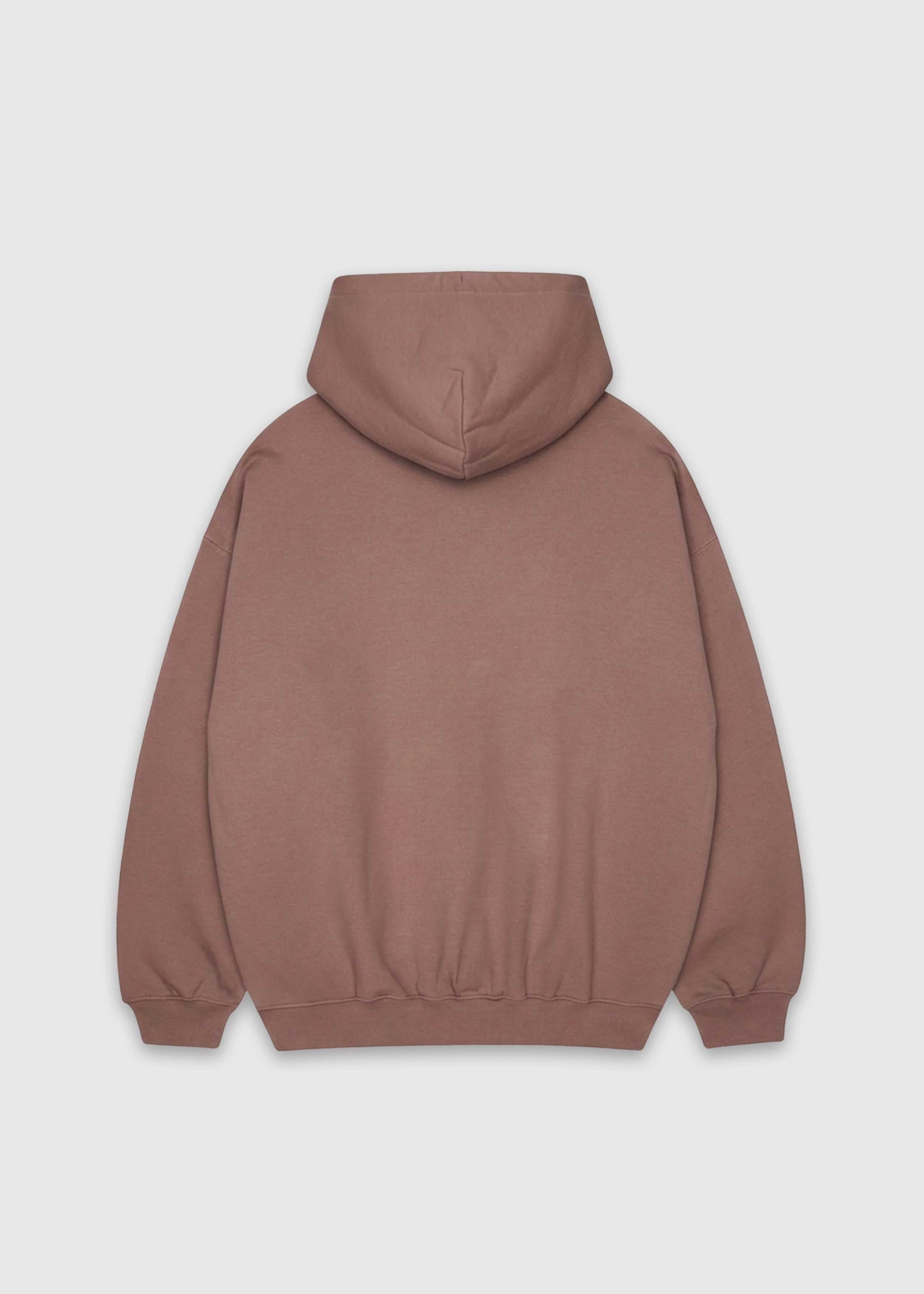 Back shot of hazy pink America Provisions Logo Female relaxed graphic hoodie printed and shipped from the USA