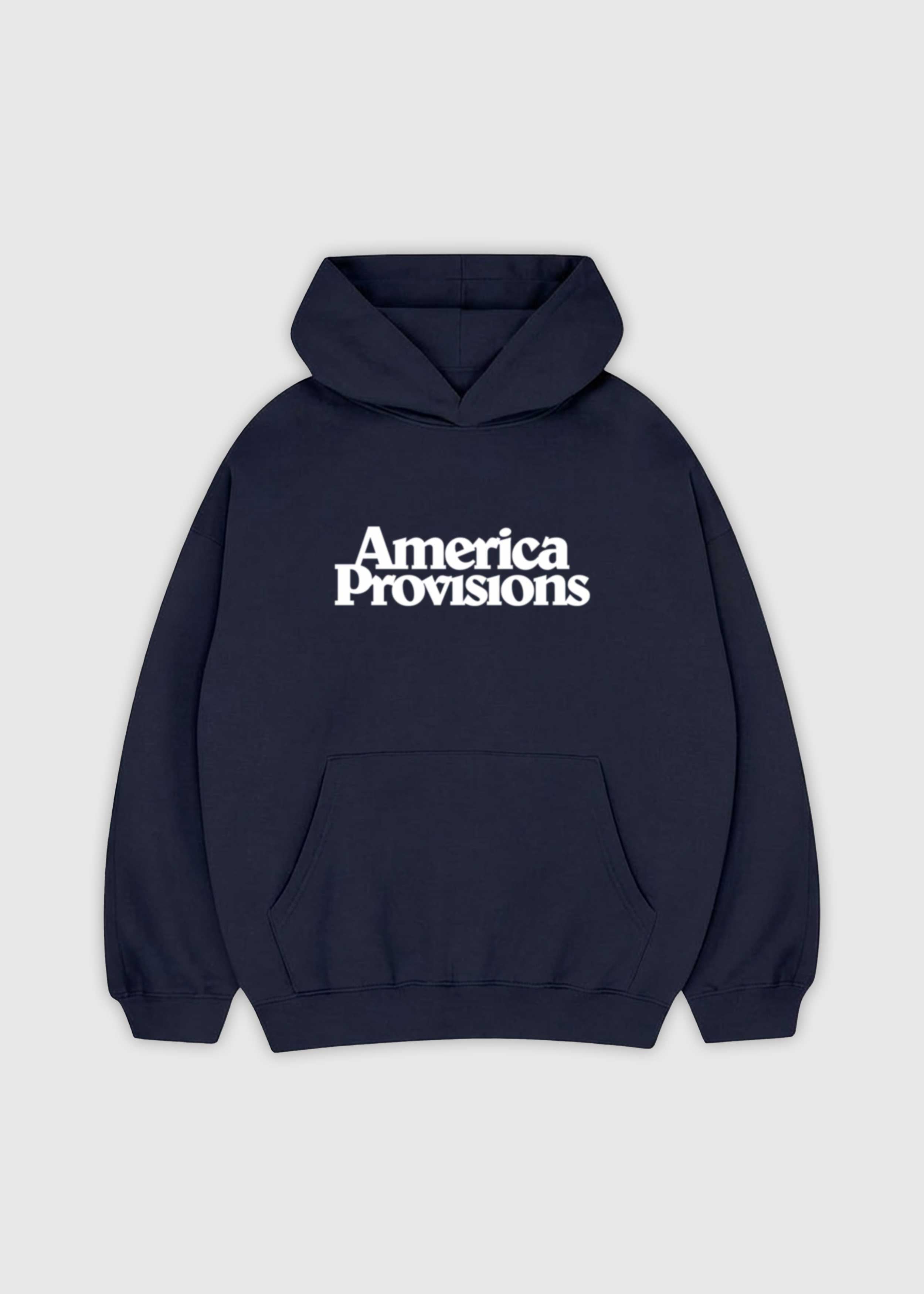 Ink Blue America Provisions Logo Female relaxed graphic hoodie printed and shipped from the USA