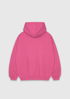 Back shot of charity pink America Provisions Logo Female relaxed graphic hoodie printed and shipped from the USA
