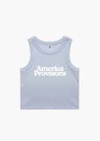 Powder America Provisions Logo Female Organic Crop Tank Top printed and shipped from the USA