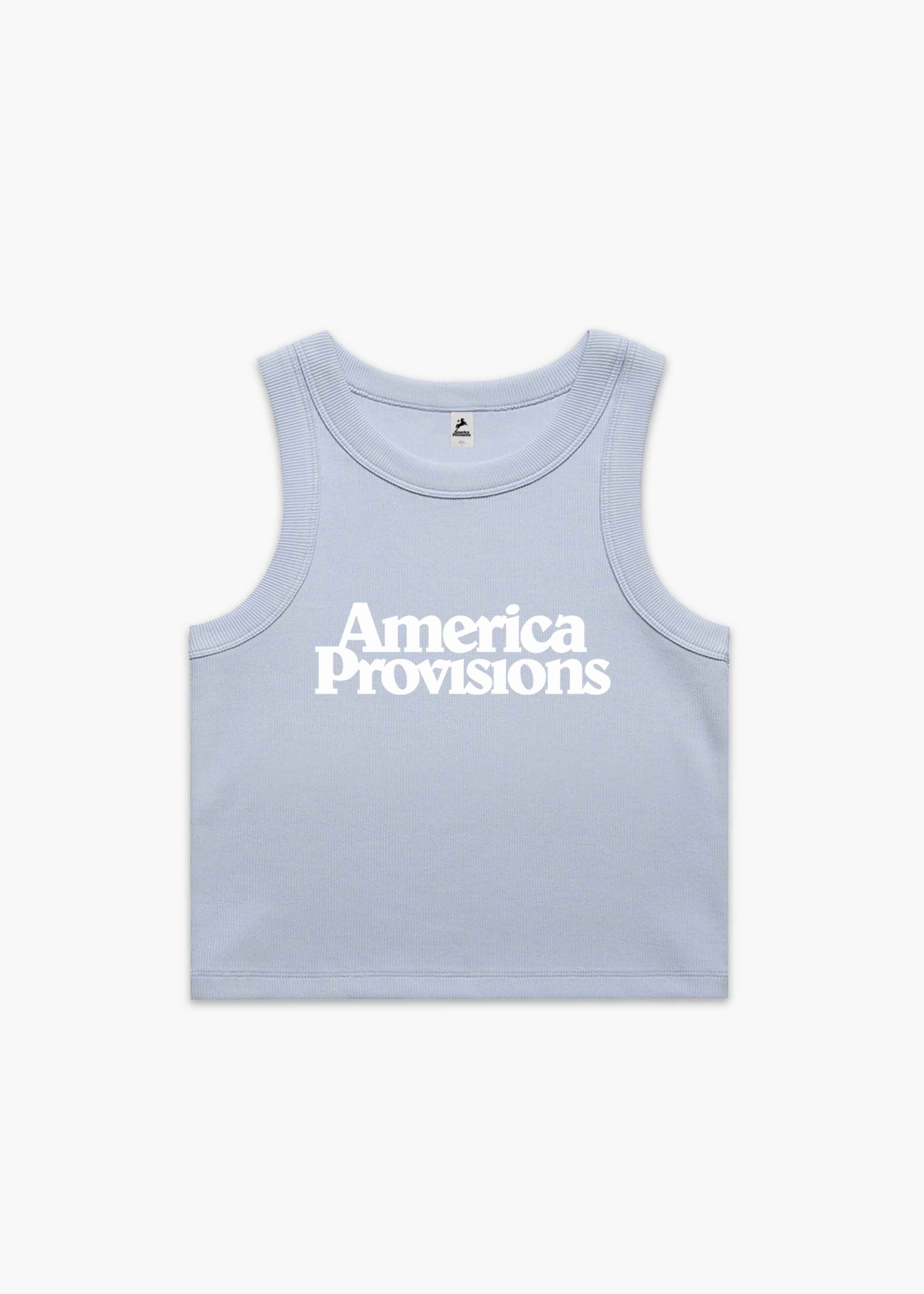 Powder America Provisions Logo Female Organic Crop Tank Top printed and shipped from the USA