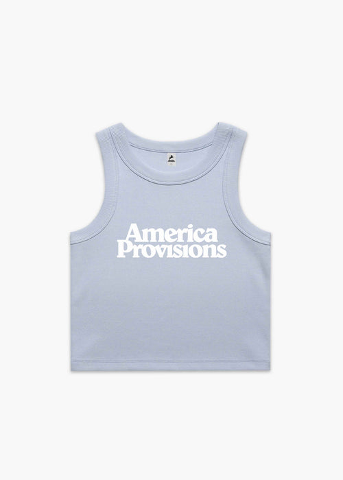 Powder America Provisions Logo Female Organic Crop Tank Top printed and shipped from the USA
