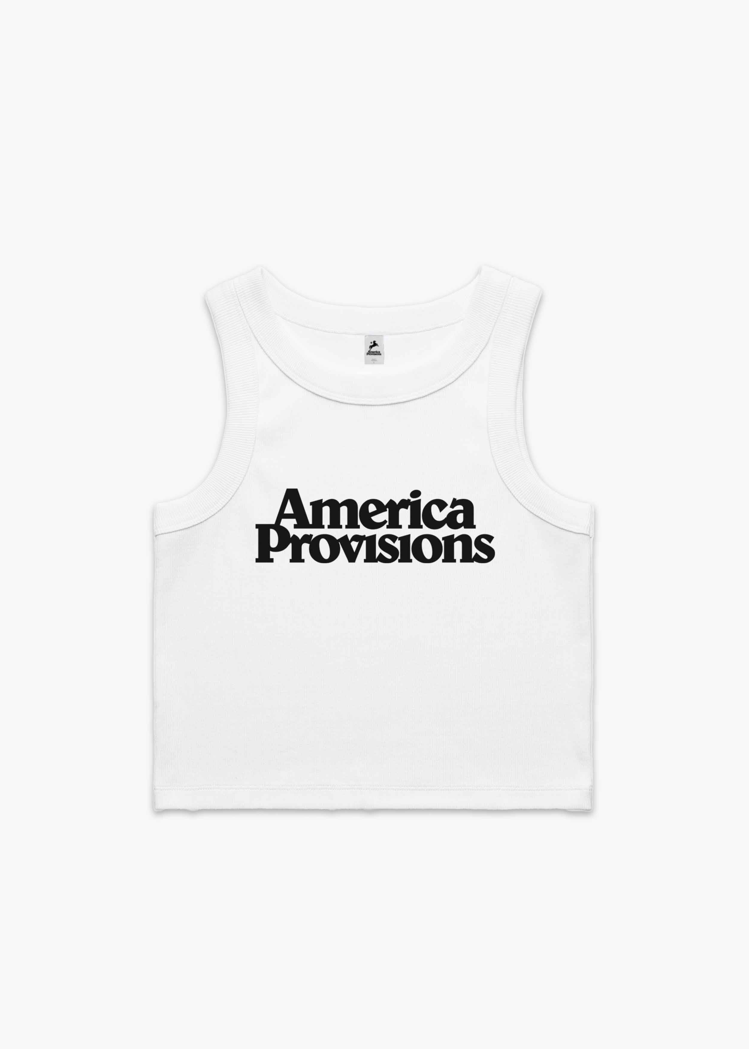White America Provisions Logo Female Organic Crop Tank Top printed and shipped from the USA