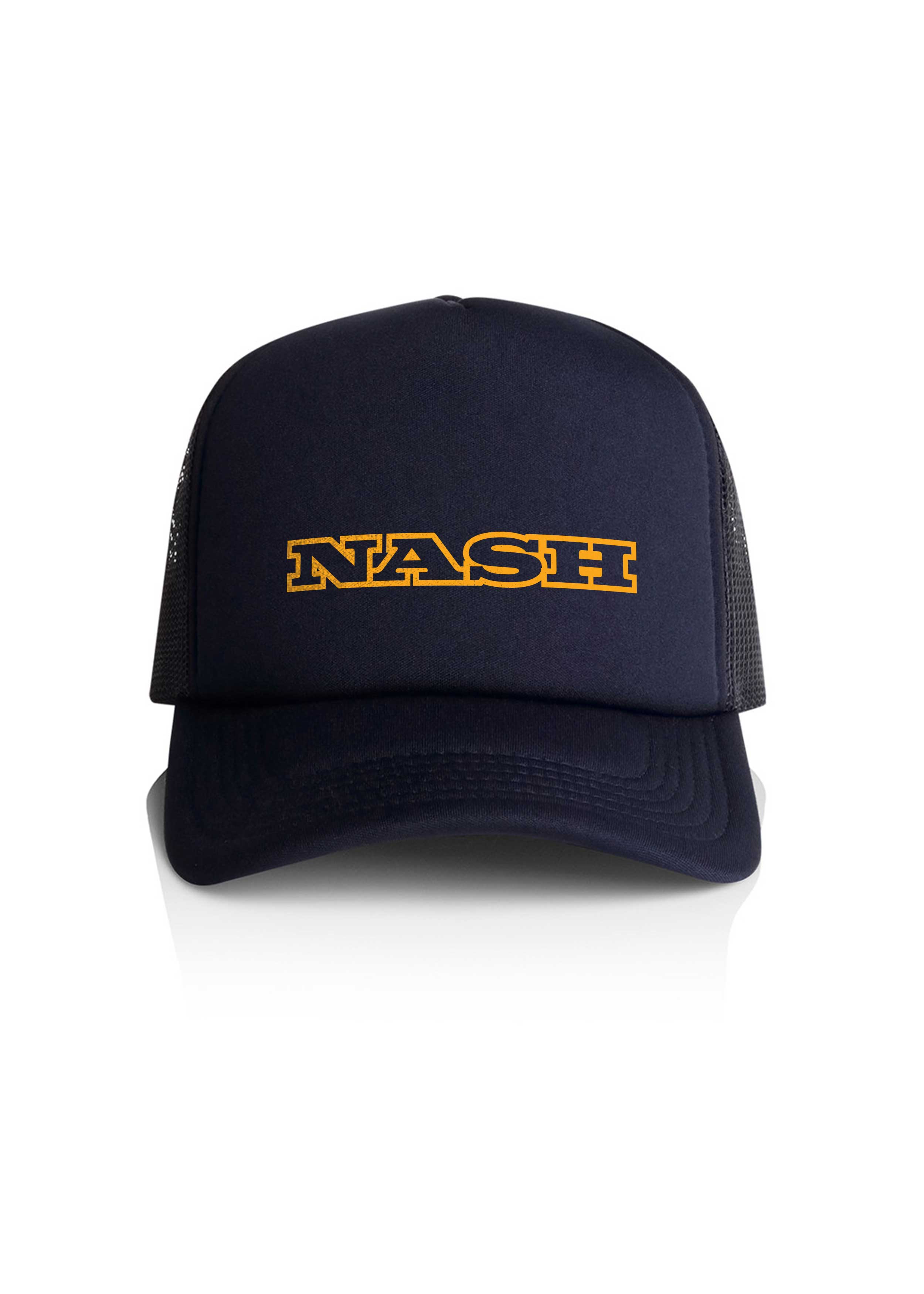 America Provisions Navy Trucker Cap with Nash in Yellow