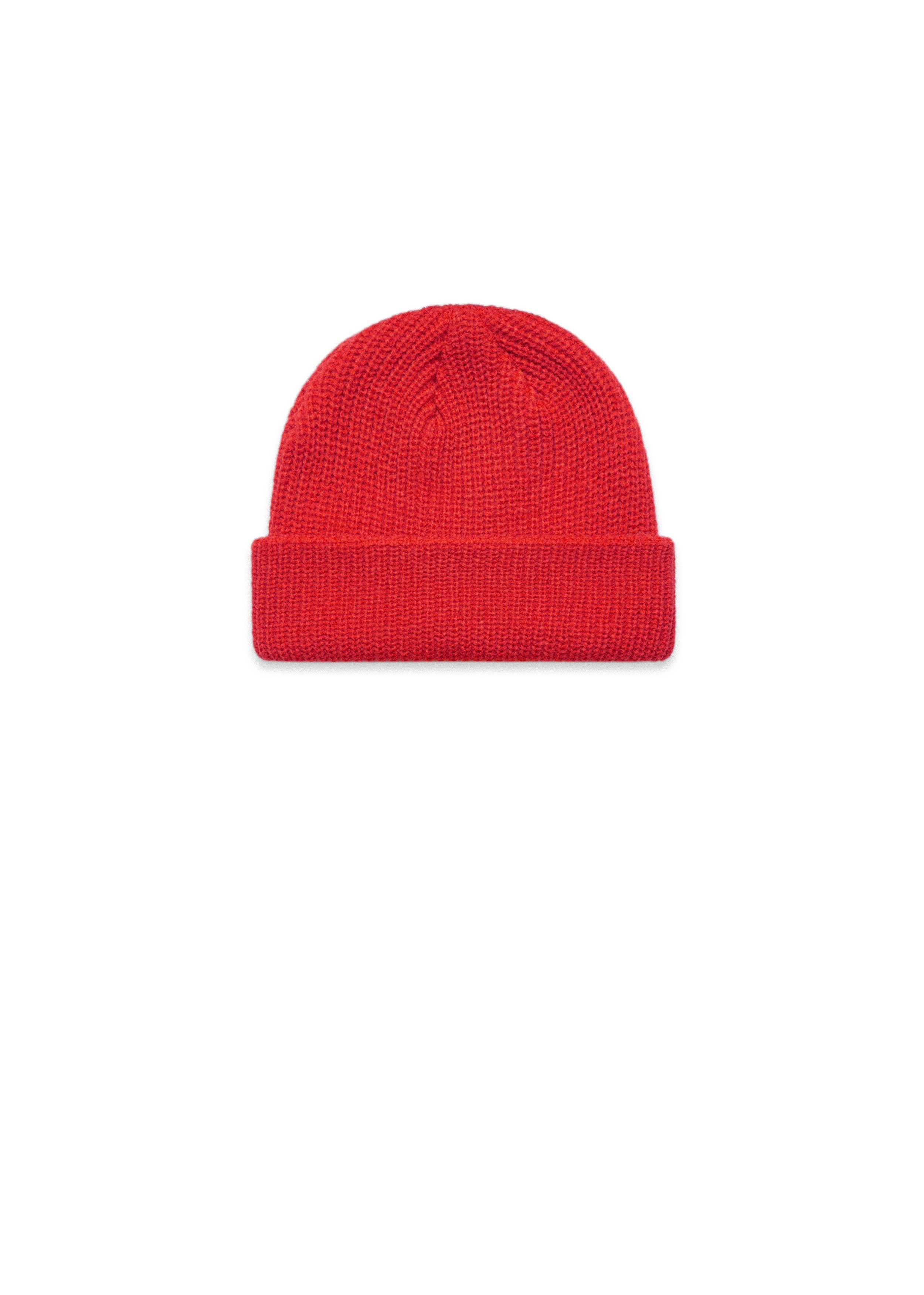 Red beanie hat on a white background