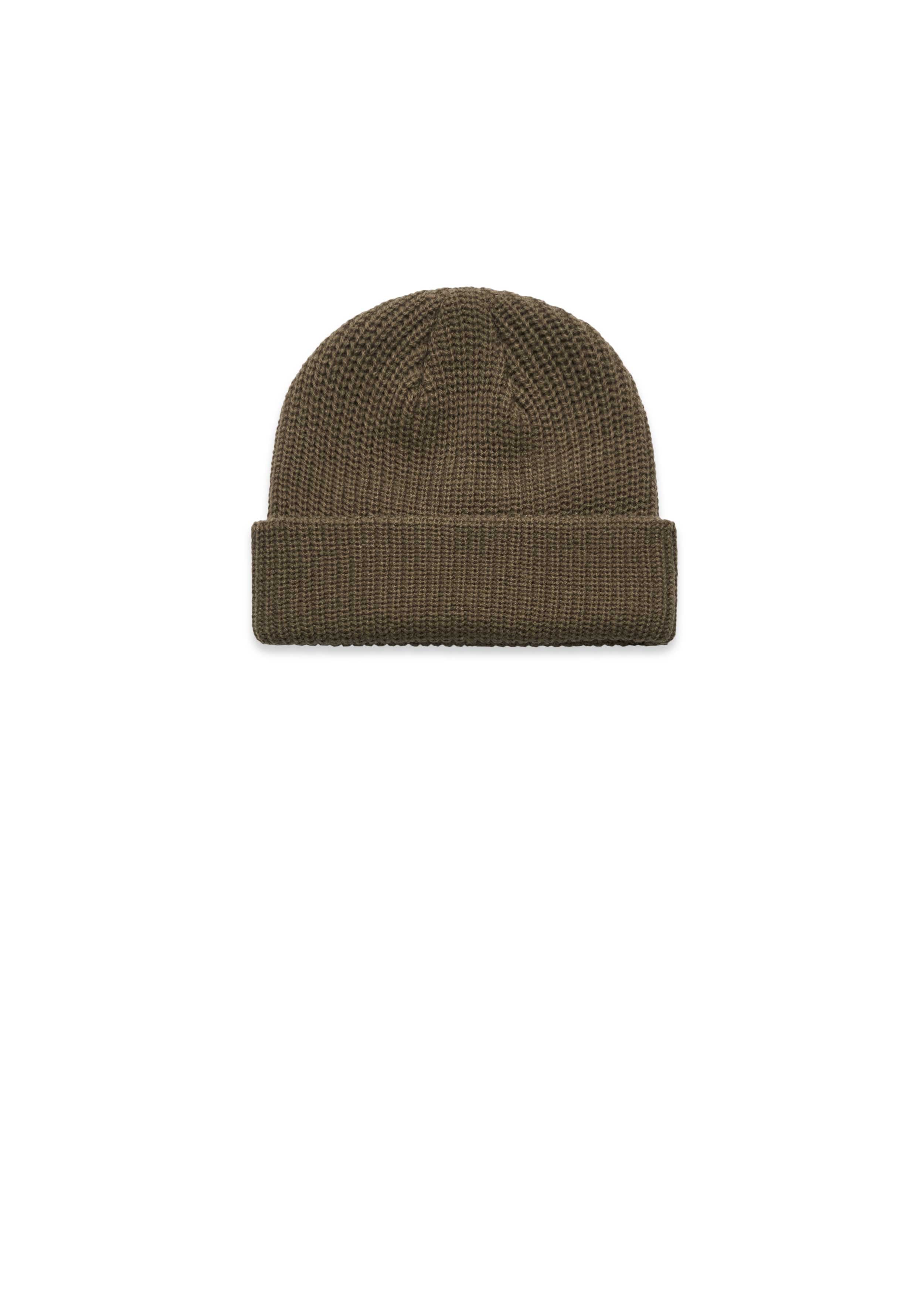 Brown knit beanie on a white background